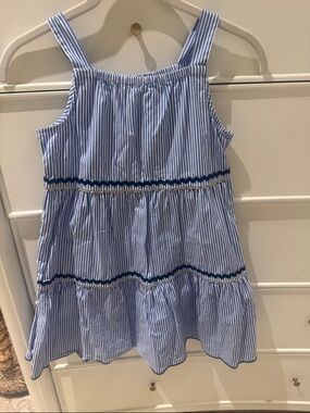 Crewcuts Blue and White Striped Cotton Sundress with Navy Trim